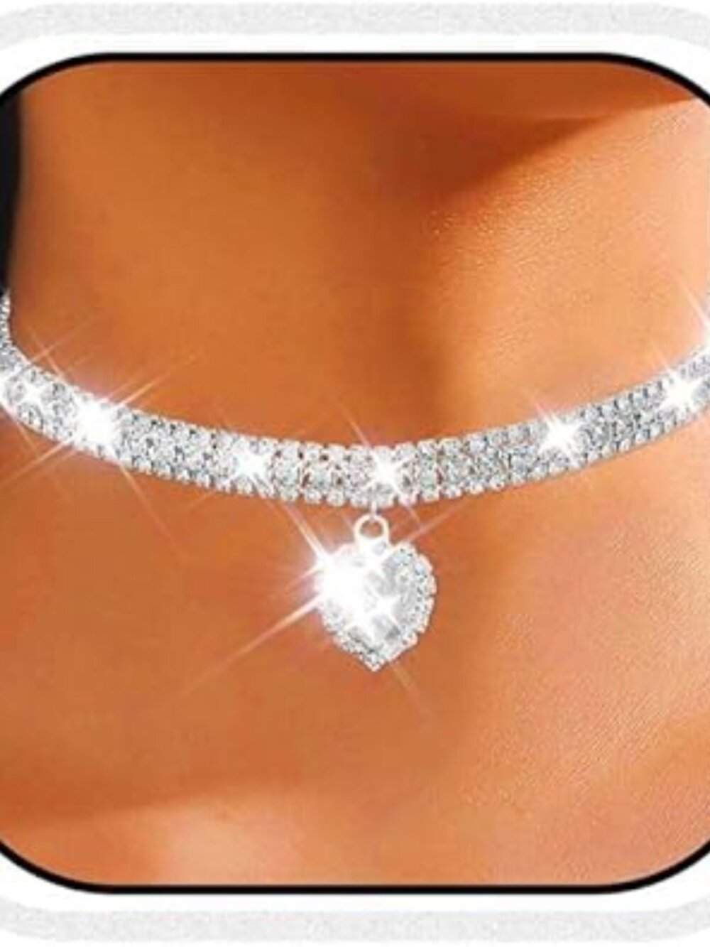 Rhinestone Choker Necklace Heart Pendant Diamond Row Necklaces Prom Wedding